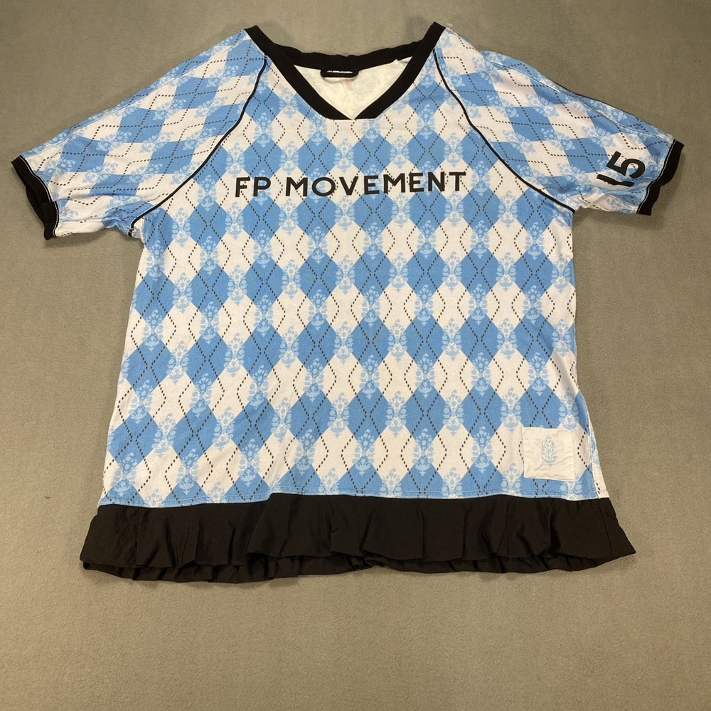 Free People Movement XS Baseline Printed Tee Argyle Light Blue Combo Sport